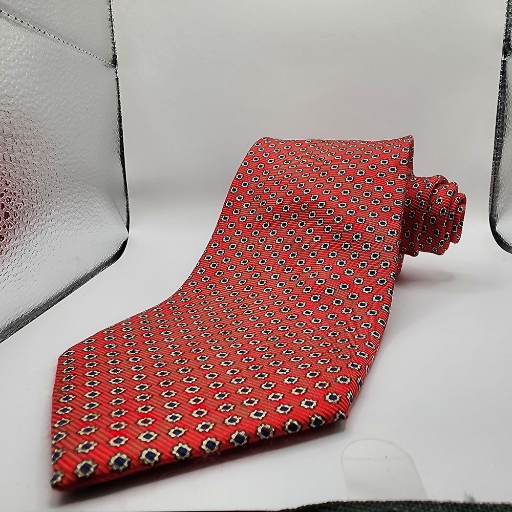 Brooks Brothers Makers Tie Silk Red Geometric 3.5" 58" USA‎